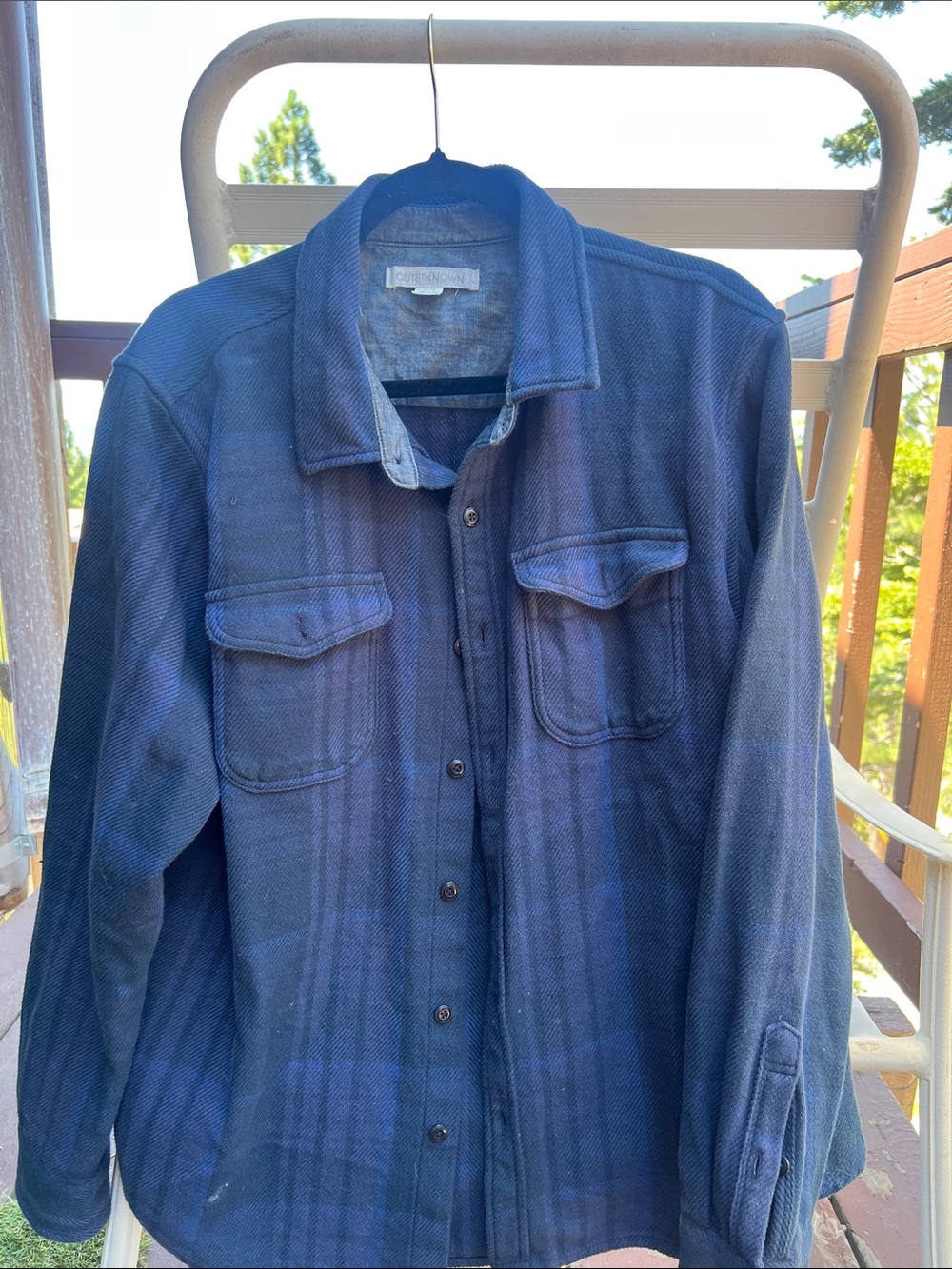 Outerknown Men's Dark Navy Plaid Shirt Jacket